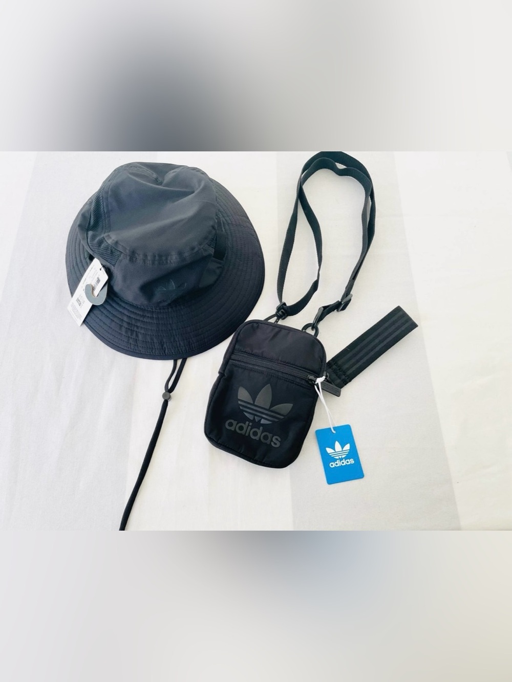 NWT Adidas Original bucket Hat + crossbody bag set. Black/black